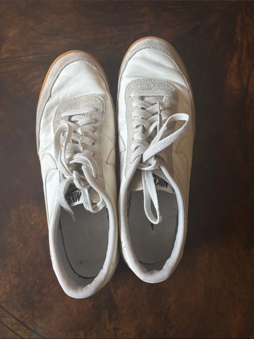 Nike Women’s White and Gray Leather Sneakers with Gum Sole